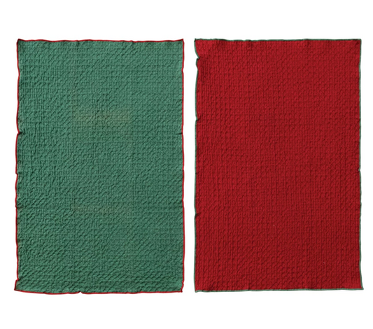 Cotton Waffle Weave Tea Towel with Colored Stitched Edge | 4 Styles