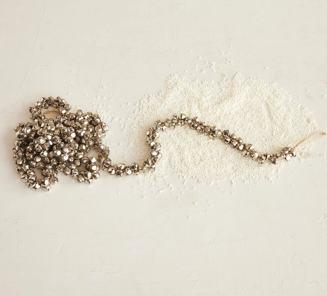 72"L Metal Jingle Bell Garland on Jute Cord | Silver Finish
