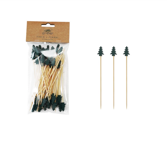 Bamboo Single Use Skewers with Holiday Shaped Handles | Set of 50 | 4 Styles