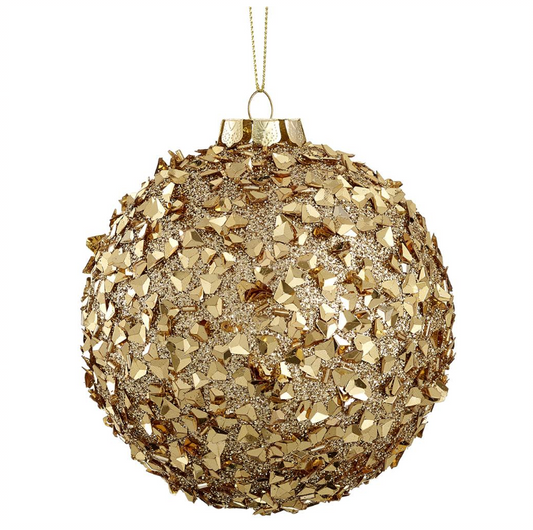 6" Glitter Beaded Ball Ornament | Gold