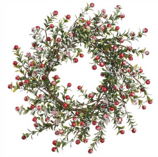 14" Snowed Berry Wreath | Red