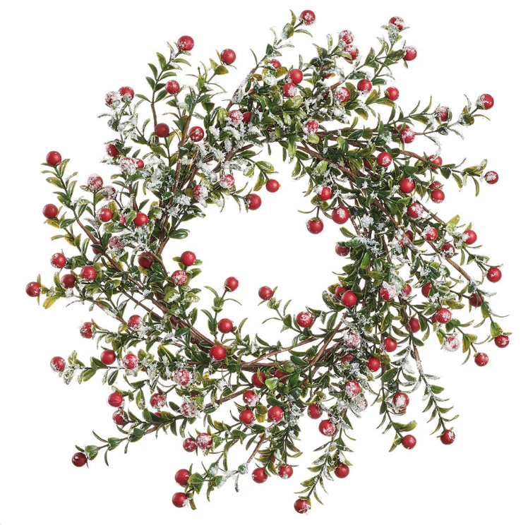 14" Snowed Berry Wreath | Red