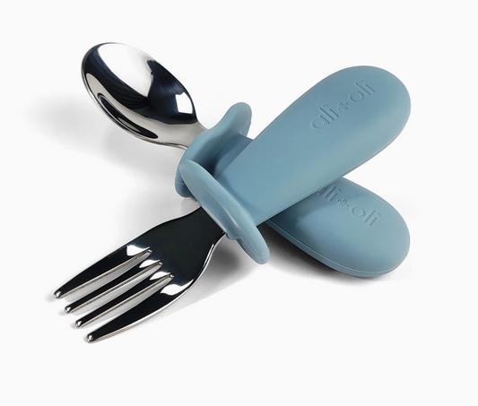 Ali+Oli Spoon & Fork Learning Set For Toddlers (Blue) 6m+