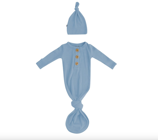 Ribbed Knotted Gown with Hat Set | Slate