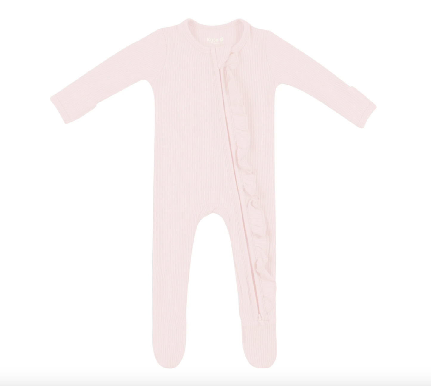 Ribbed Ruffle Zippered Footie | Blush