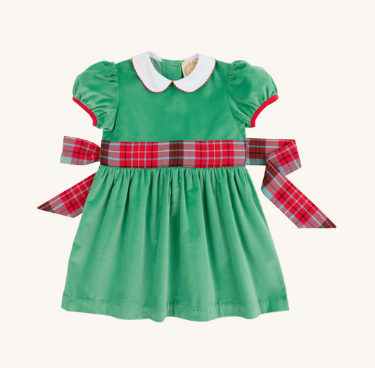 Cindy Lou Sash Dress Velveteen | Kiawah Kelly Green/Worth Ave White/Wilson Pier Plaid/Richmond Red
