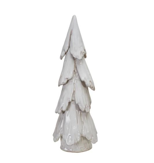 Handmade Stoneware Tree, Reactive Glaze | White | Large