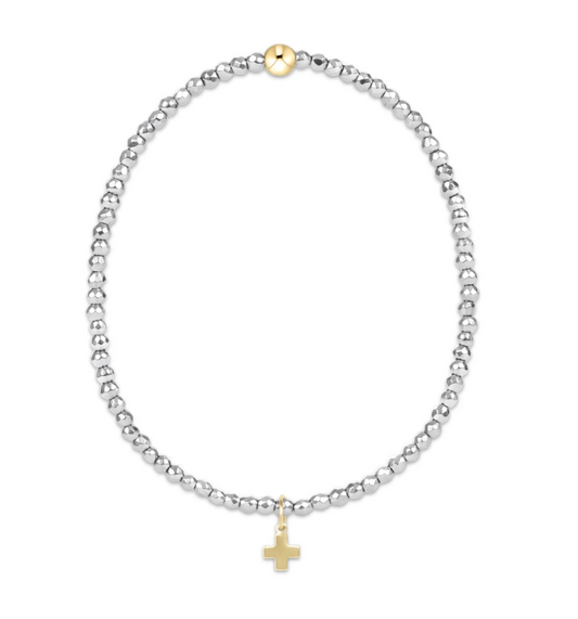 Silver Faceted Hematite 2mm Bead Bracelet | Signature Cross Gold Charm