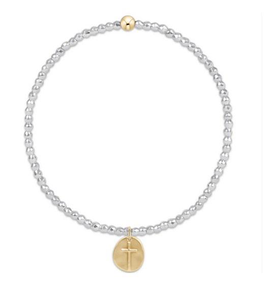 Bright Silver Faceted Hematite 2mm Bead Bracelet | Inspire Small Gold Charm