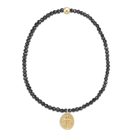 Faceted Hematite 2mm Bead Bracelet | Inspire Small Gold Charm