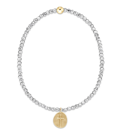 Silver Faceted Hematite 2mm Bead Bracelet | Inspire Small Gold Charm