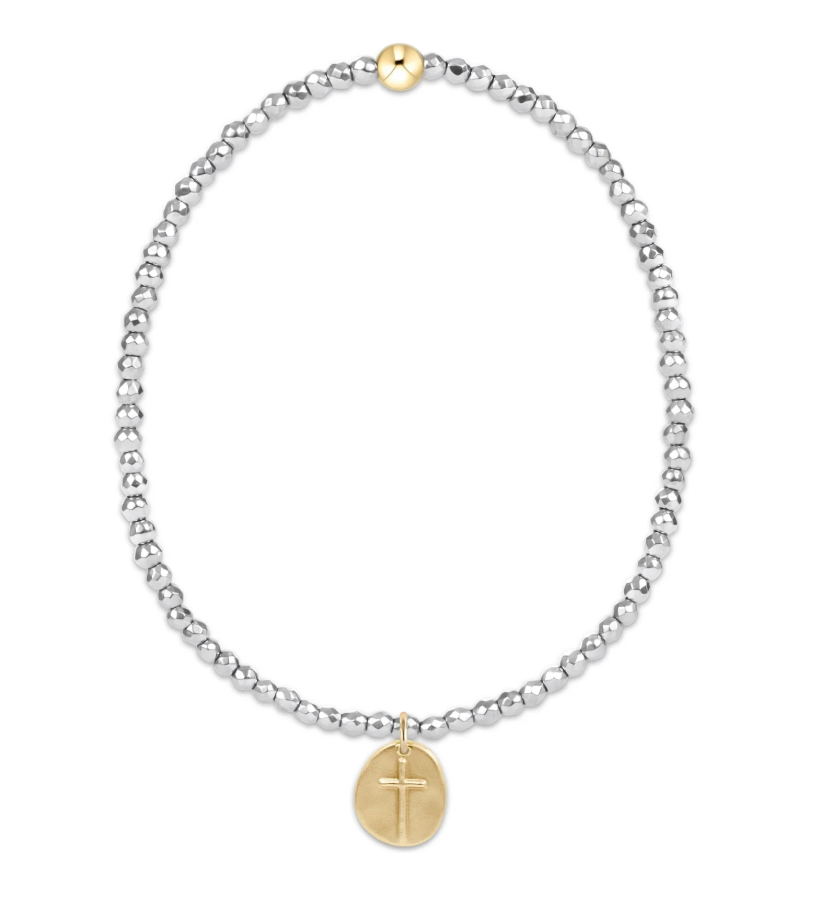 Silver Faceted Hematite 2mm Bead Bracelet | Inspire Small Gold Charm