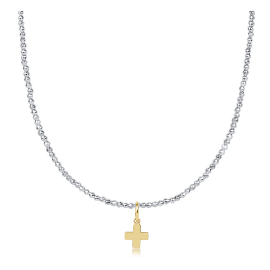 17” Choker Faceted Hematite 2mm Bead | Signature Cross Gold Charm