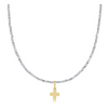 17” Choker Faceted Hematite 2mm Bead | Signature Cross Gold Charm