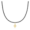 17” Choker Faceted Hematite 2mm Bead | Signature Cross Gold Charm