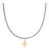 17” Choker Faceted Hematite 2mm Bead | Signature Cross Gold Charm