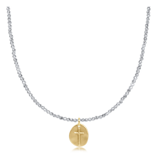 17” Choker Faceted Hematite 2mm Bead | Inspire Small Gold Charm