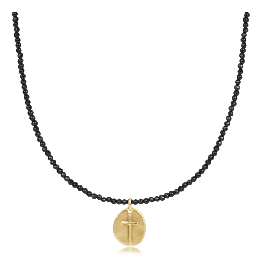 17” Choker Faceted Hematite 2mm Bead | Inspire Small Gold Charm