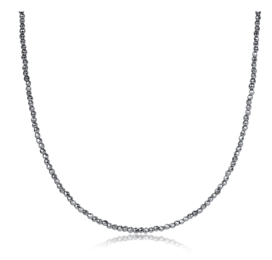 17” Choker Faceted Hematite 2mm Bead
