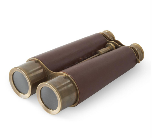 8.25" Brass & Brown Vegan Leather Binoculars