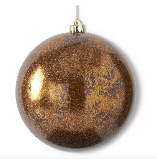 6" Glittered Bronze Round Gold Leaf Shatterproof Ornament