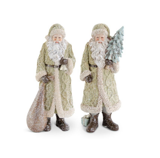 Glittered Resin Santas in Olive Green Coat | 2 Styles
