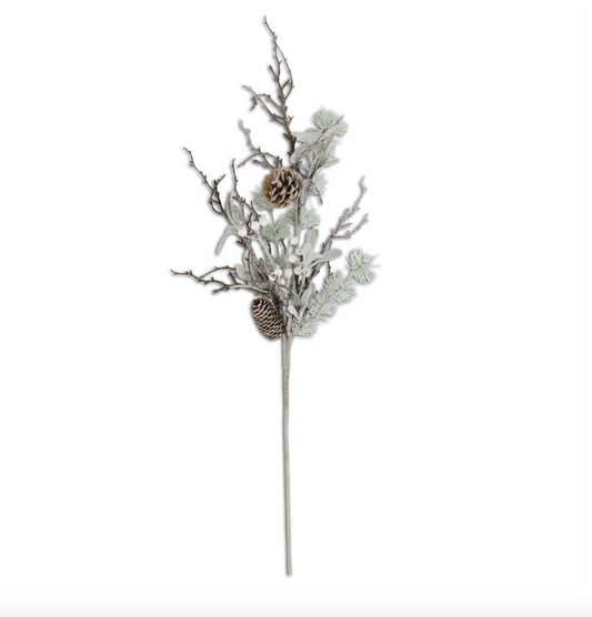 31" Glittered Twig with Pine Berries and Pinecone Branch