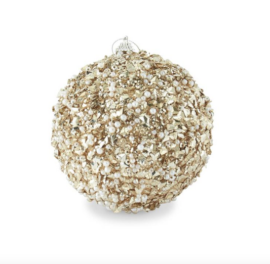 6" Champagne Sequins & Bead Embellished Shatterproof Ornament