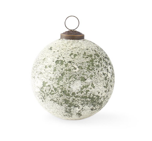 4" Dark Green & White Speckle Glass Ornament