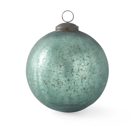 5" Crackled Teal Green Mercury Glass Round Ornament