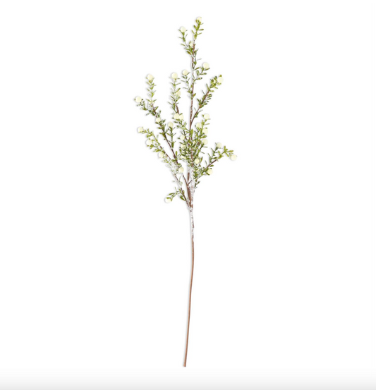 30" Glittered Snowy White Berry Leaf Stem