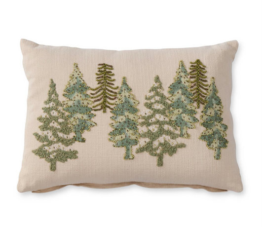 14" Cream Cotton Linen Lumbar Beaded Christmas Tree Pillow
