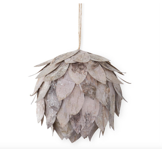5.25" Glittered Faux Birch Wood Artichoke Ornament
