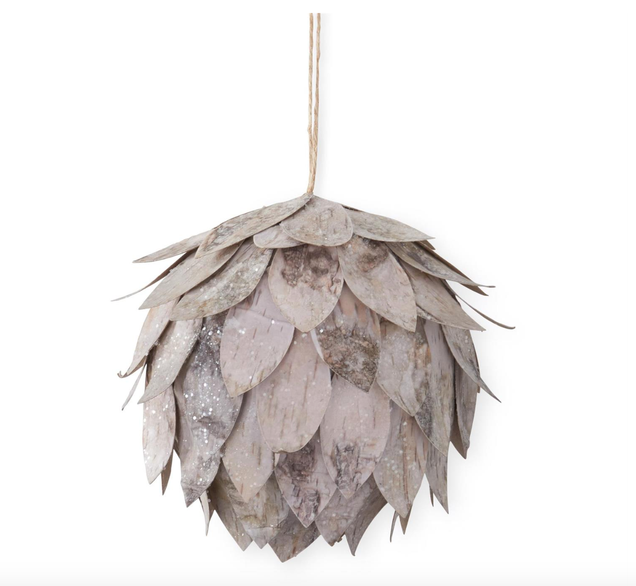 5.25" Glittered Faux Birch Wood Artichoke Ornament