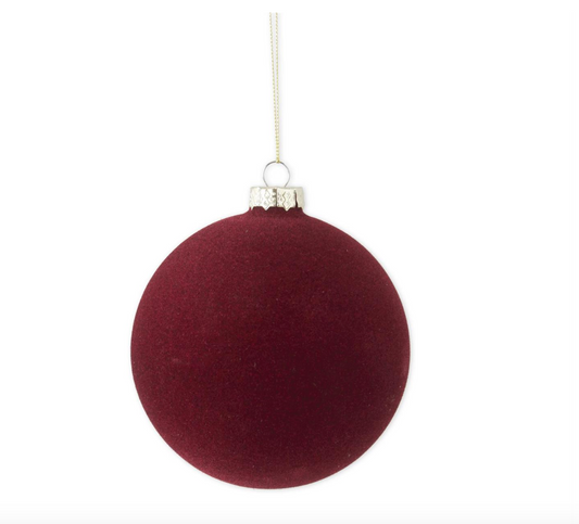 6.5" Glass Burgundy Velvet Round Ornament