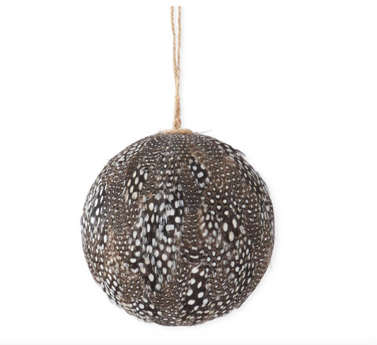 4" Round Black Feather Ornament