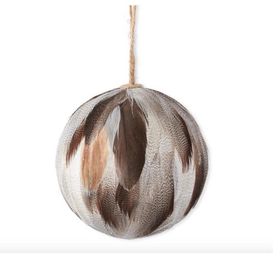 4" Round Gray Feather Ornament