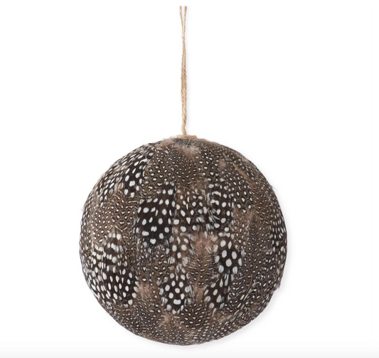 4.75" Round Black Feather Ornament
