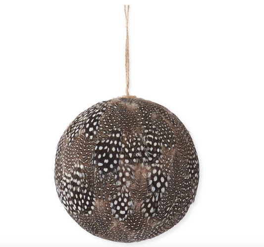 4.75" Round Gray Feather Ornament