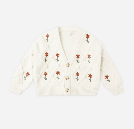 Boxy Crop Cardigan | Winter Daisy Embroidery
