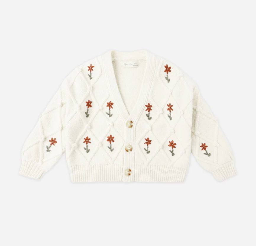 Boxy Crop Cardigan | Winter Daisy Embroidery