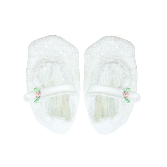 Knit Crib Shoes with Rosettes