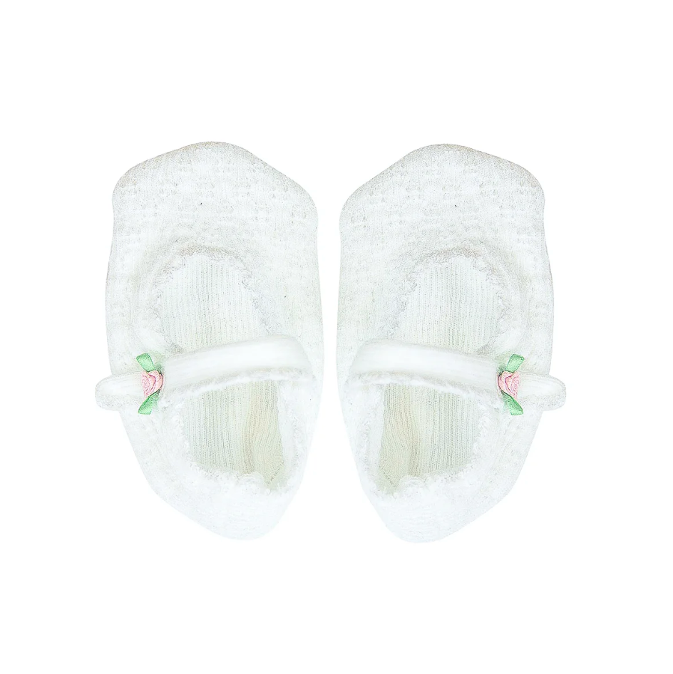 Knit Crib Shoes with Rosettes