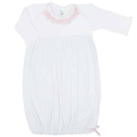 Knit Overlap Shoulder Gown Chiffon Ruffle | Pink