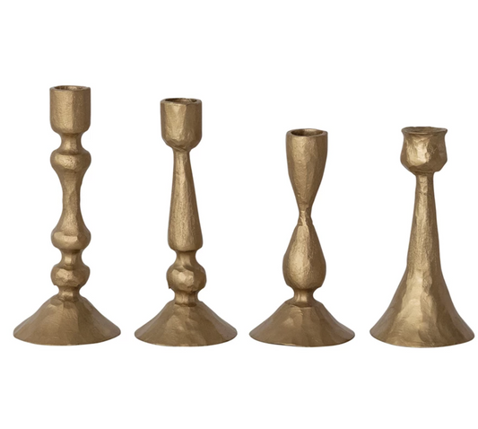 Hand-Forged Metal Taper Holder | Antique Gold Finish | 4 Styles