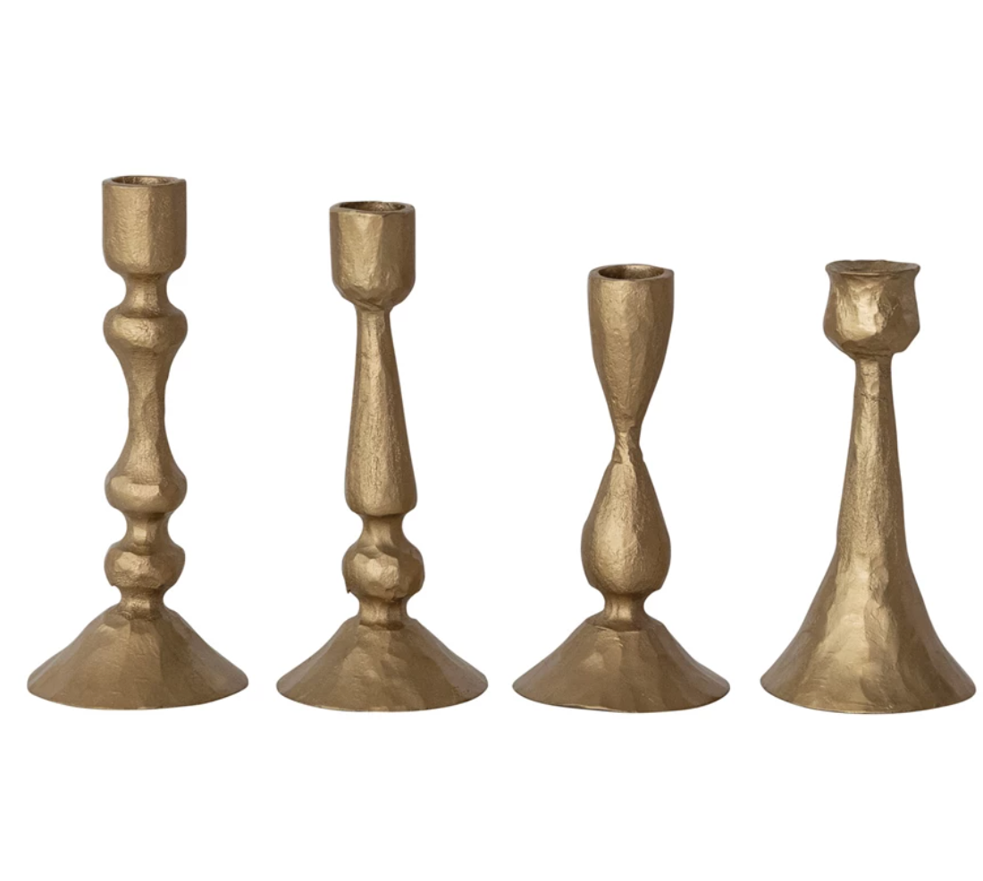 Hand-Forged Metal Taper Holder | Antique Gold Finish | 4 Styles