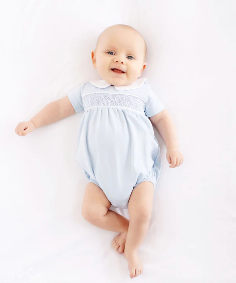 Short Sleeve Banbury Bubble | Buckhead Blue with Worth Avenue White Smocking