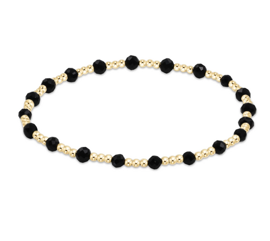 Gold Sincerity Pattern 3mm Bead Bracelet | Faceted Onyx