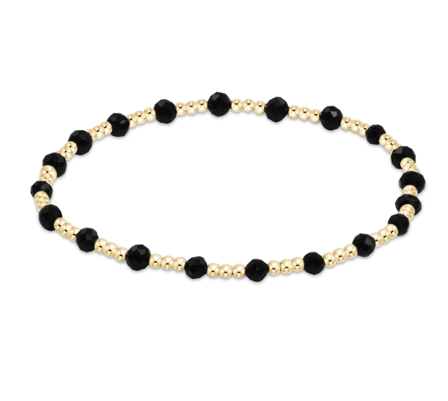 Gold Sincerity Pattern 3mm Bead Bracelet | Faceted Onyx