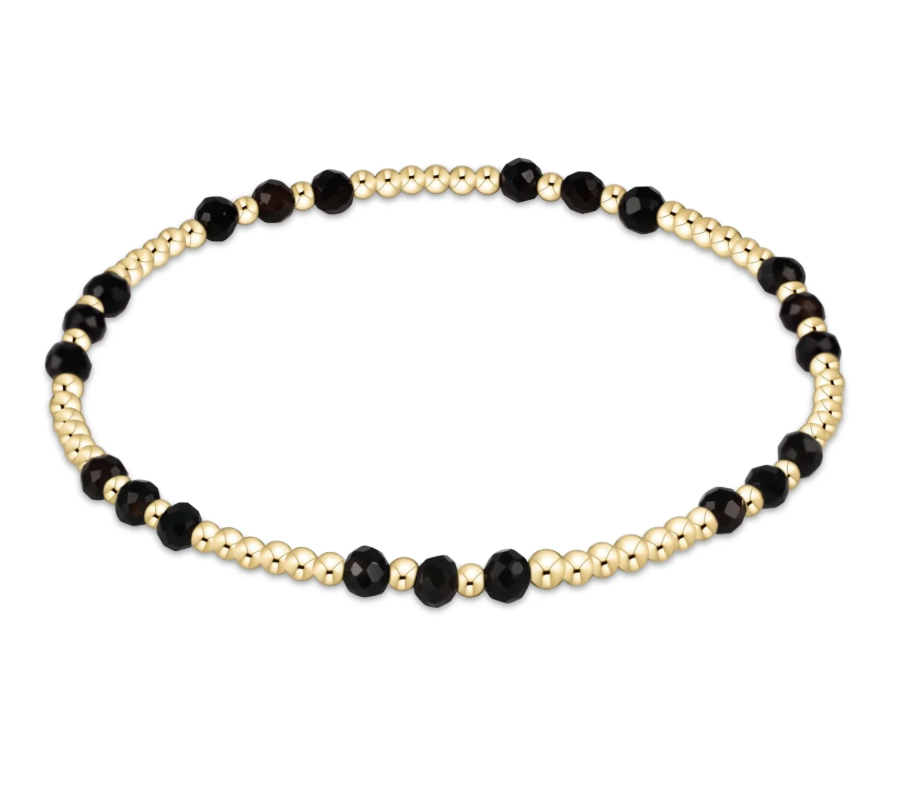 Gold Joy 3mm Pattern 3mm Bead Bracelet | Faceted Onyx